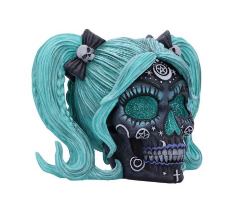 Lebka - Witchy Doll Skull (Blue) (gothic) ozdobné gotické poháre, figúrky a lebky